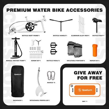 Spatium Inflatable Water Bike for Lake 2.0 Water Bicycle Pedal Bikes for Water Inflatable Pontoon Boat Fishing Kayak fo Sea/Pool+Mat/Orange Color