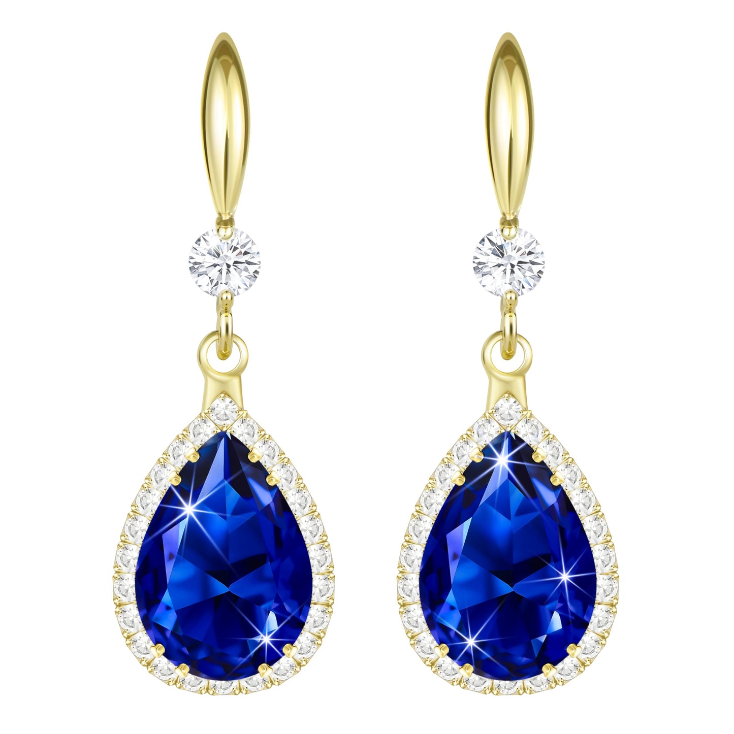 Linawe Sapphire Blue Dangle Earrings for Women Trendy, Imitation Diamond Drop Earrings, Chandelier Rhinestone Cubic Zirconia Crystal Teardrop Earrings 14K Gold, Wedding Jewelry