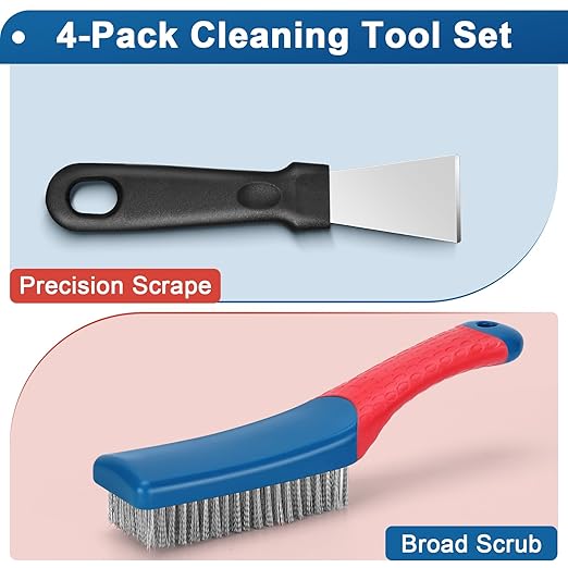 4-Pack Heavy Duty Wire Brush and Scraper Set, 3 Stainless Steel Scratch Brushes