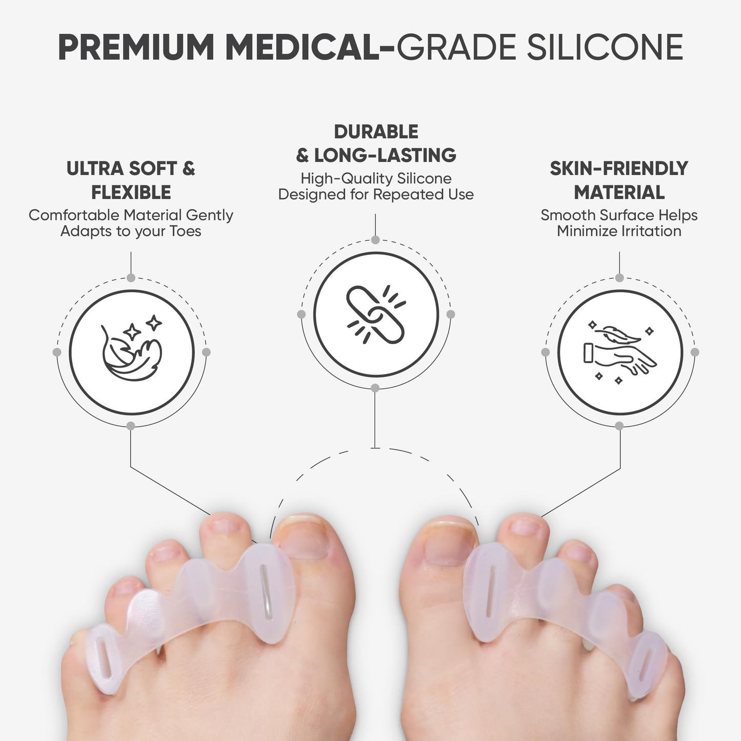 Silivance Toe Spacers for Foot Alignment – Bunion Corrector & Toe Separator for Pain Relief, Natural Toe Splay & Posture Support – Medical Grade Silicone (Medium)