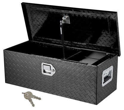 SierraSquad Heavy Duty Aluminum Truck Bed Storage Box, Lockable Waterproof Diamond Plate Chest with Sliding Shelf, Side Handles, Fits Pickup RV Trailer, Secure Organizer Toolbox, 30”
