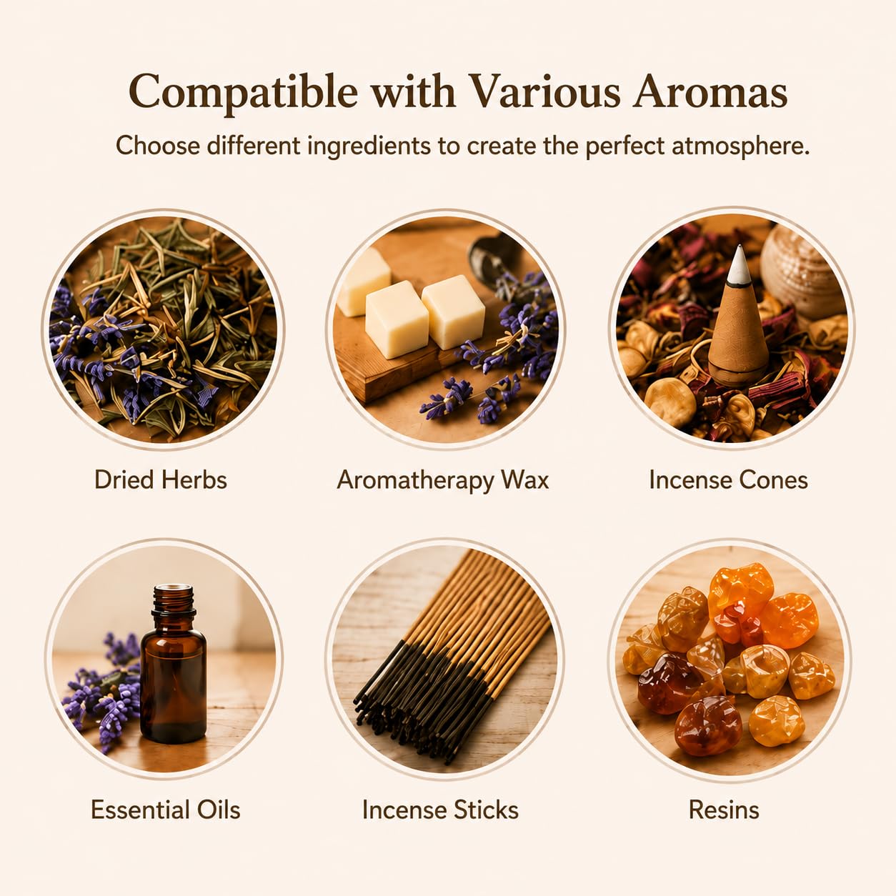 5 in 1 Incense Diffuser & Holder Set, Ceramic Aromatherapy Burner for Incense Sticks and Dried Herbs, Multi-Use Wax Warmer for Bedtime Calm, Yoga, Meditation, Home and Office