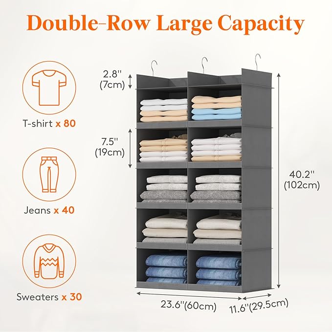 Lifewit Dual-Row Shelf Hanging Closet Organizer and Storage, Clothes Shelves