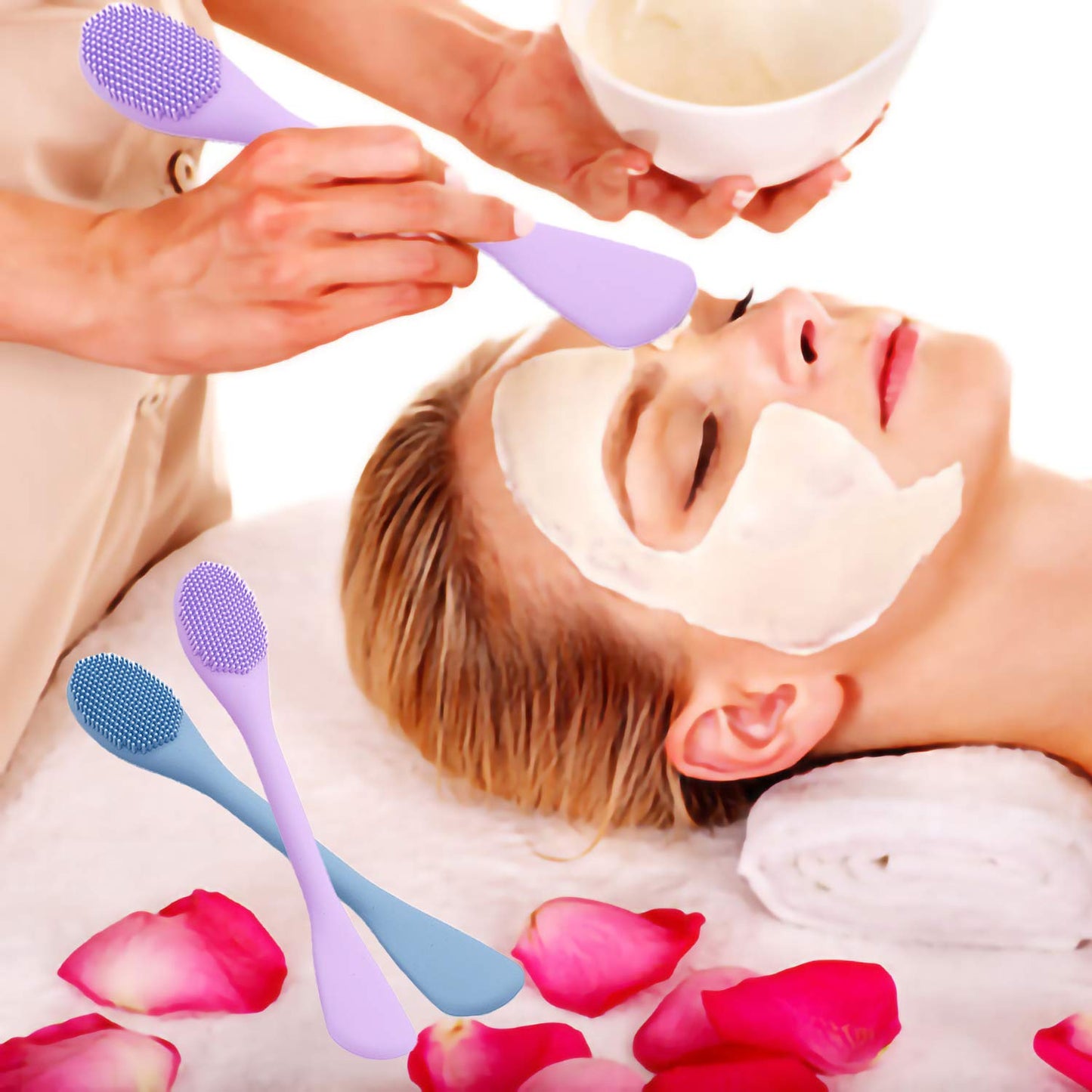 Facial Cleansing Brush, 2 in 1 Silicone Face Mask Brush & Face Scrubber, For Exfoliating, Massaging, Remove Blackheads, Makeup Skincare Removal, Applicator for Mud, Clay, Body Lotion, DIY Mask