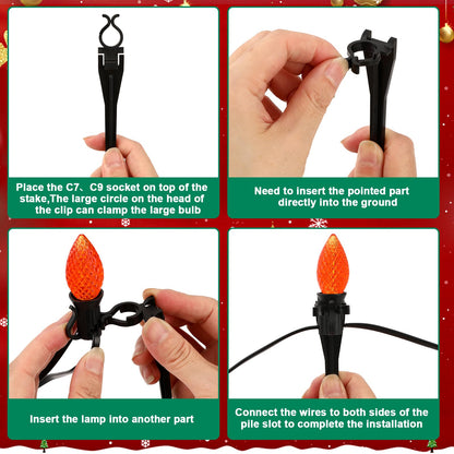Augshy 100 Pack Christmas Light Stakes, 7.5 inch Yard Lawn Holiday Light Ground Stakes for C7 C9 Outside String Lights Universal Outdoor Light Holders for Christmas Decoration Garden Lawn Path Black
