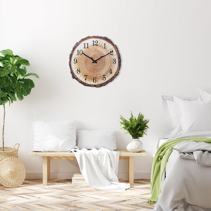 Rustic Wooden Wall Clock 12 Inch Silent Non Ticking Wall Clocks Battery Operated