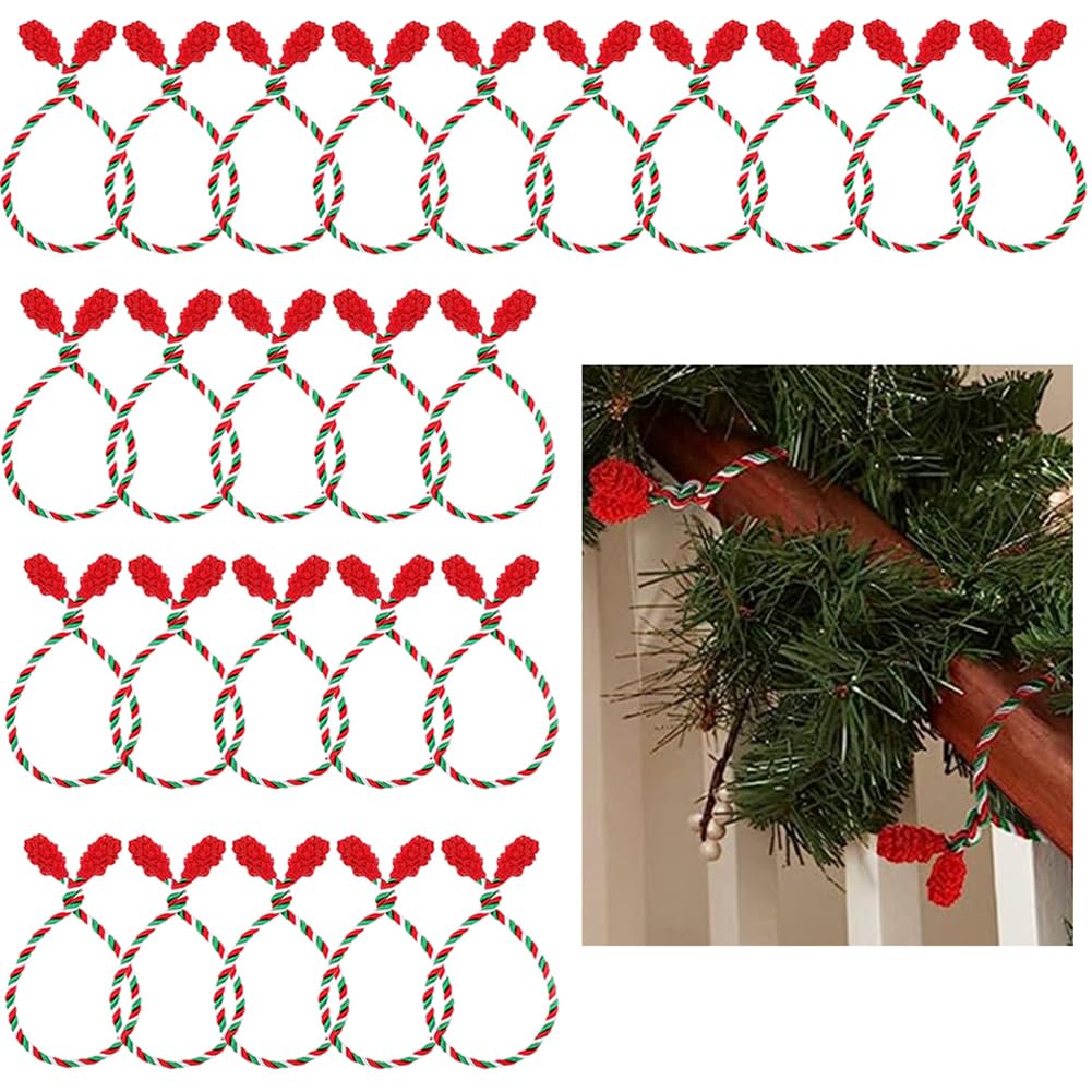 25Pcs Garland Ties for Valentines Day Flexible Decorative Twist Ties, Reusable and Knotted Wreath Tie for Christmas Craft Gift Wrapping (Red&Green&White)