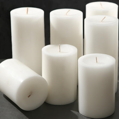 Unscented White Pillar Candles, 6 Packs, Long Clean Burning Pillar Candle for Emergency, Dripless and Smokeless Classic White Candle for Dinnig Table, Home Decor, Church, Christmas, 2.8x4 Inch