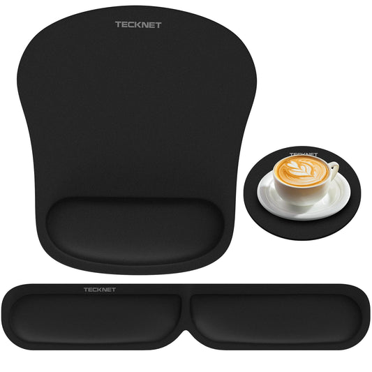 TECKNET 3-in-1 Ergonomic Mouse Pad & Keyboard Wrist Rest Set – Foldable Memory Foam Support, Non-Slip, Portable for Travel, Office, Laptop & Computer Use