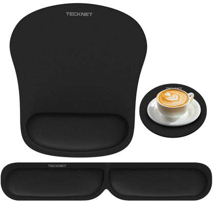TECKNET 3-in-1 Ergonomic Mouse Pad & Keyboard Wrist Rest Set – Foldable Memory Foam Support, Non-Slip, Portable for Travel, Office, Laptop & Computer Use