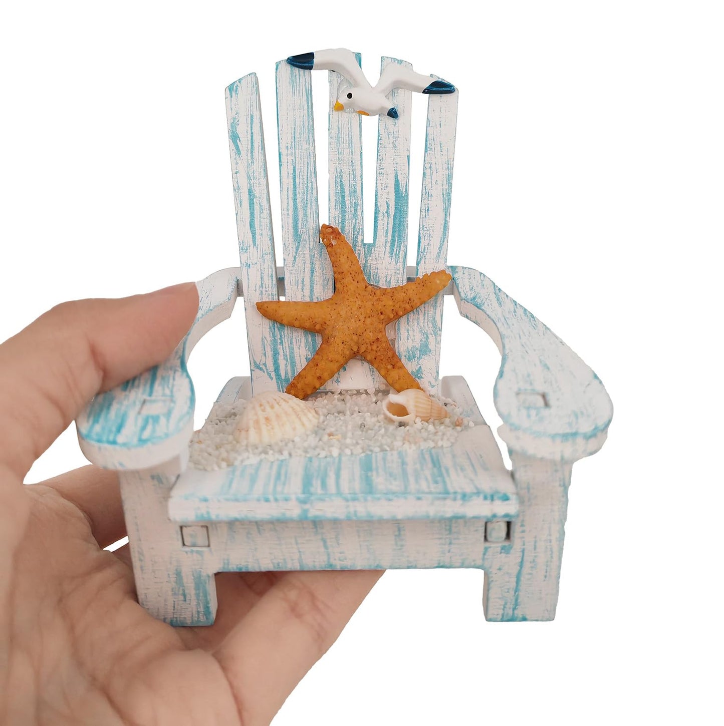AzsVbvs 2 Pack Wooden Handmade Mini Chair Box Beach Decor Nautical Theme Decoration for Home Office Desk (Starfish)