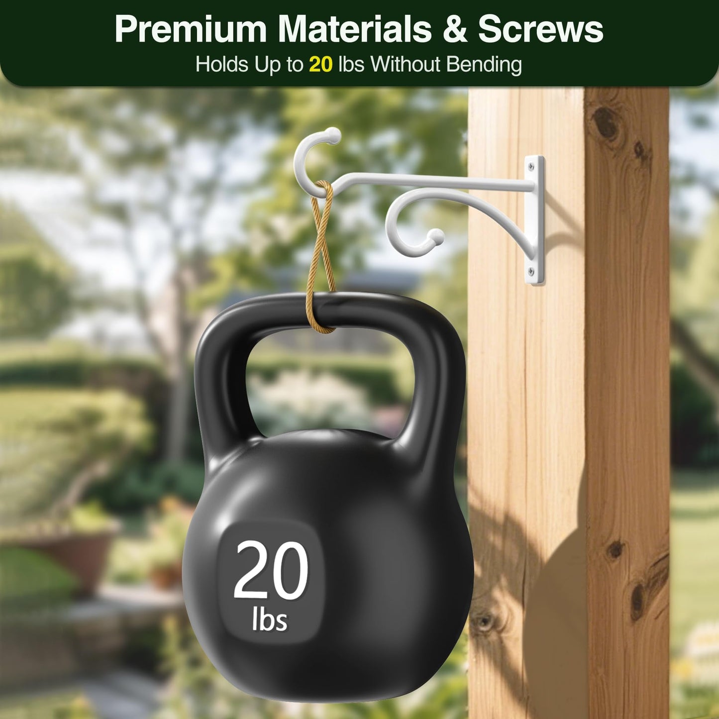 pickpiff 6-Inch Planter Hooks for Hanging Plants - Plant Hanger Hook Indoor Outdoor, Plant Wall Hooks, Brackets for Hanging Plants, Baskets, Wind Chime, Bird Feeder, Bird House (White, Metal, 2 Pack)