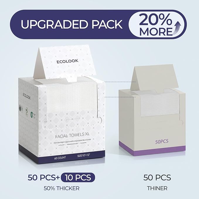 ECOLOOK Disposable Face Towel XL-10"x12" Upgraded Thick Facial Towels, Ultra