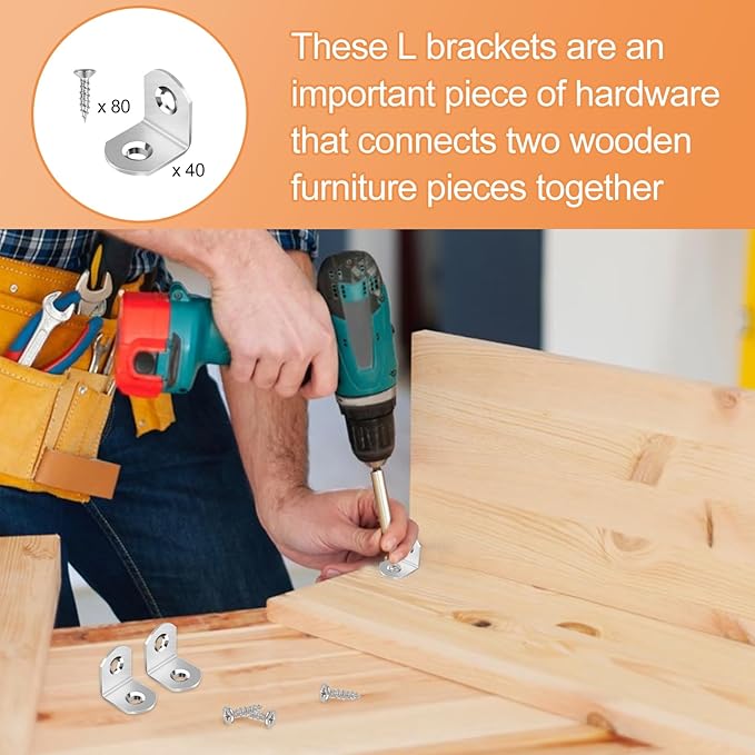 40 Pcs L Bracket Stainless Steel Corner Brace Sets, 90 Degree Right Angle