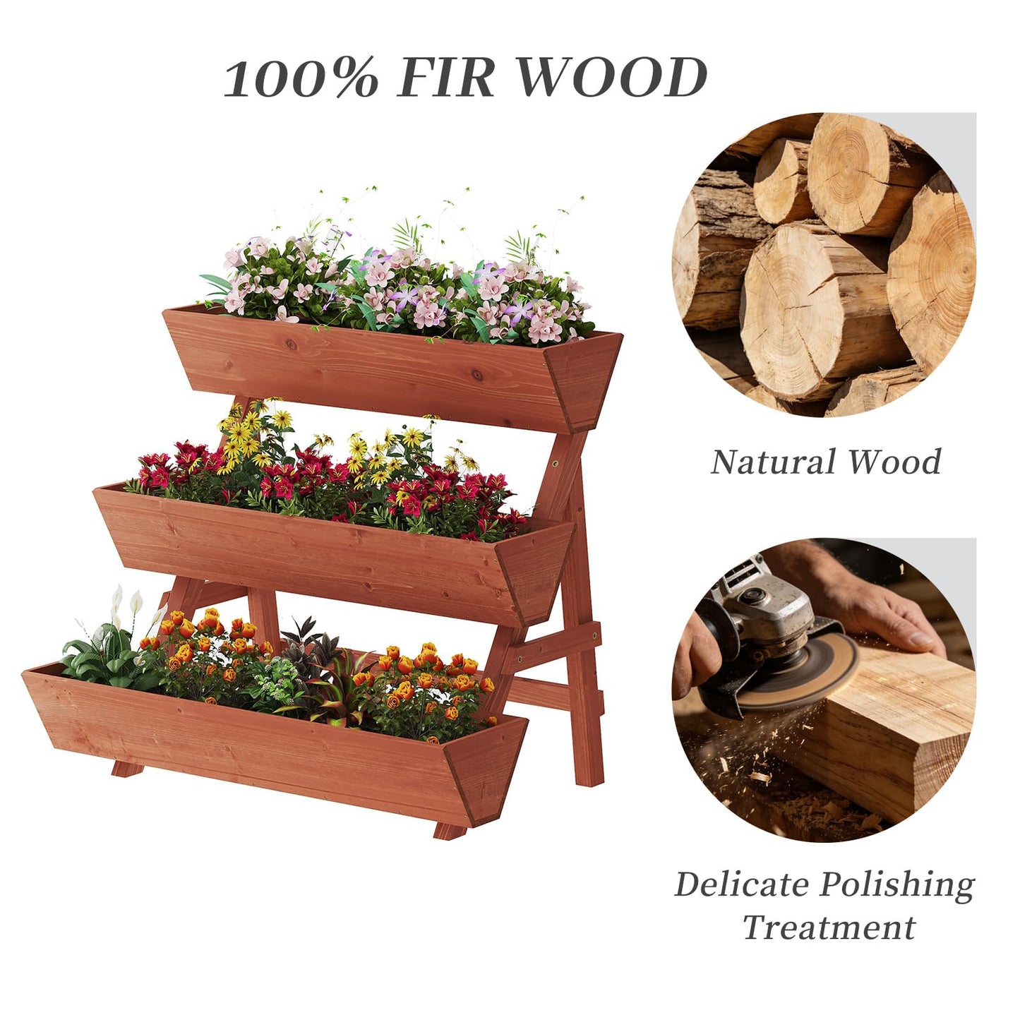Kitsanery 3-Tiers Wooden Raised Garden Bed,Wood Planter Box for Vegetable,Flower Rack,Flower Pot Stands,Indoor Outdoor Gardening Planting Beds (Brick red, Large)