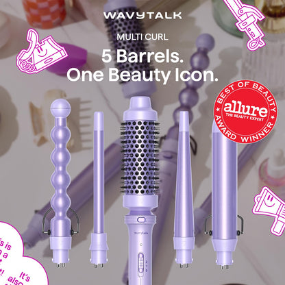 Wavytalk 5 in 1 Curling Iron,Curling Iron Set with Heated Round Brush and 4 Interchangeable Ceramic Curling Wand(0.5”-1.25"), Instant Heat Up,Dual Voltage Hair Curler