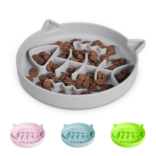 Slowpaw Silicone Cat Slow Feeder,Slow Feeder Cat Bowl Wet Food with Suction Cups，Puzzle Feeder Cat,Cat Interactive Toys,Effectively Reduce Overeating in Kitty (Gray, 1 Cup)