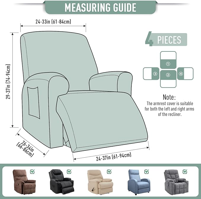 TAOCOCO Recliner Cover 4-Pieces, Recliner Stretch Sofa Slipcover, Recliner