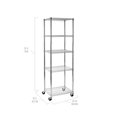 Seville Classics UltraDurable Heavy Duty NSF Solid Steel Wire Rack Storage Unit Organizer for Garage, Warehouse, Office, Restaurant, Classroom, Kitchen, 5-Tier Shelving, 24" W x 18" D