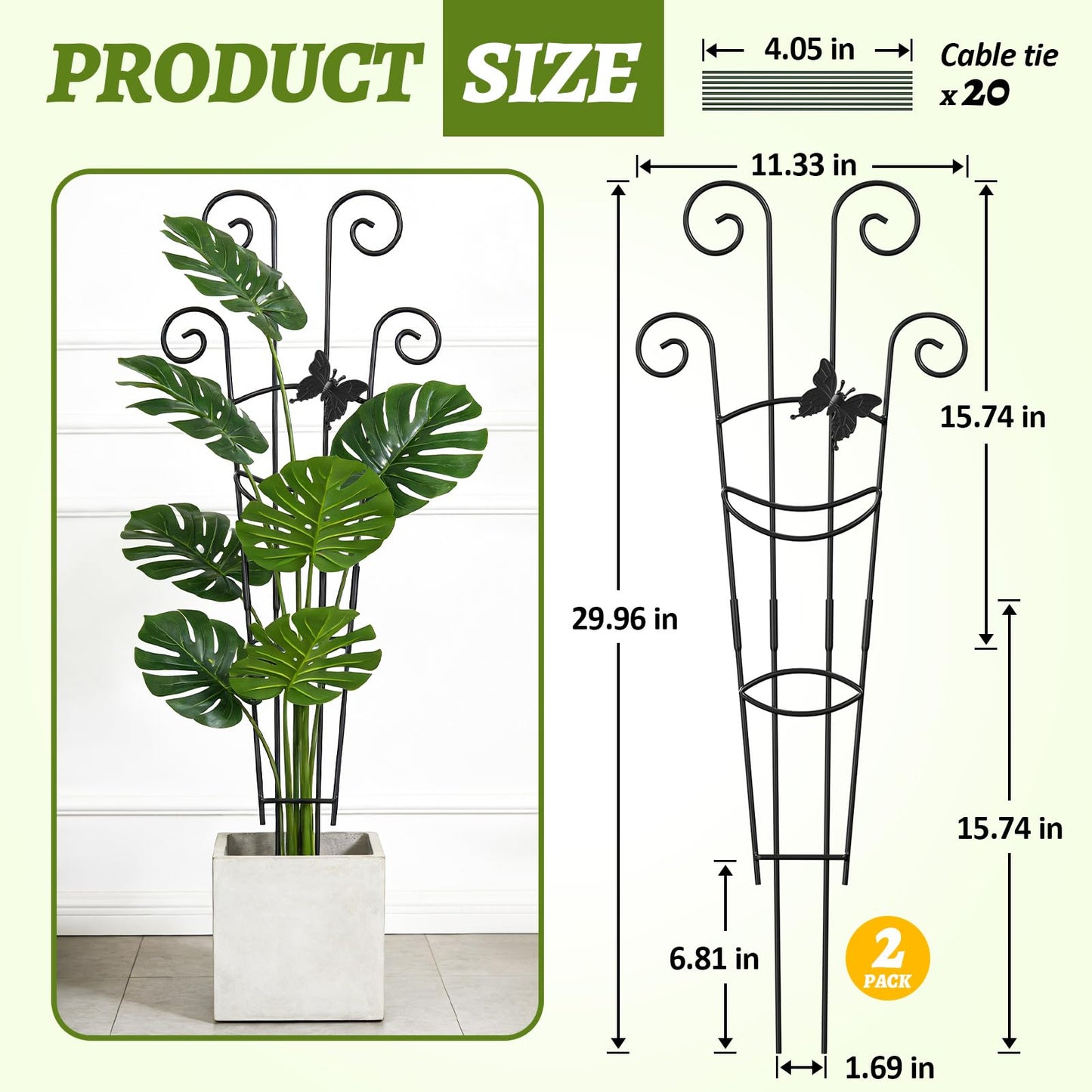 Netuaoo Plant Trellis 2 Pack Plant Trellis Indoor 29.96 in Expandable Metal Garden Trellis for Climbing Plants Sturdy Houseplant Support for Potted Plants with Ties Support for Ivy Pothos Hoya