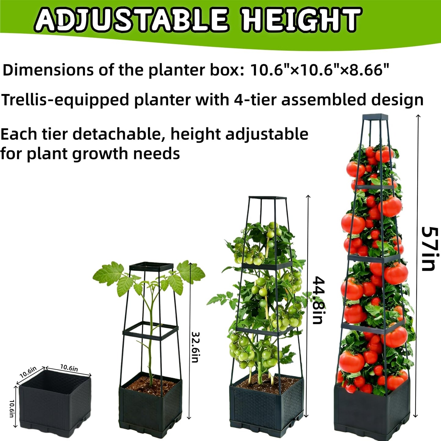 TESSTSY 2Pcs Raised Garden Bed Tomato Planter Box with Trellis, 57 Inch Self-Watering Large Tomato Cage for Patio Garden Pots, Climbing Plants Cucumber Vine Vegetables Flowers Outdoor & Indoor