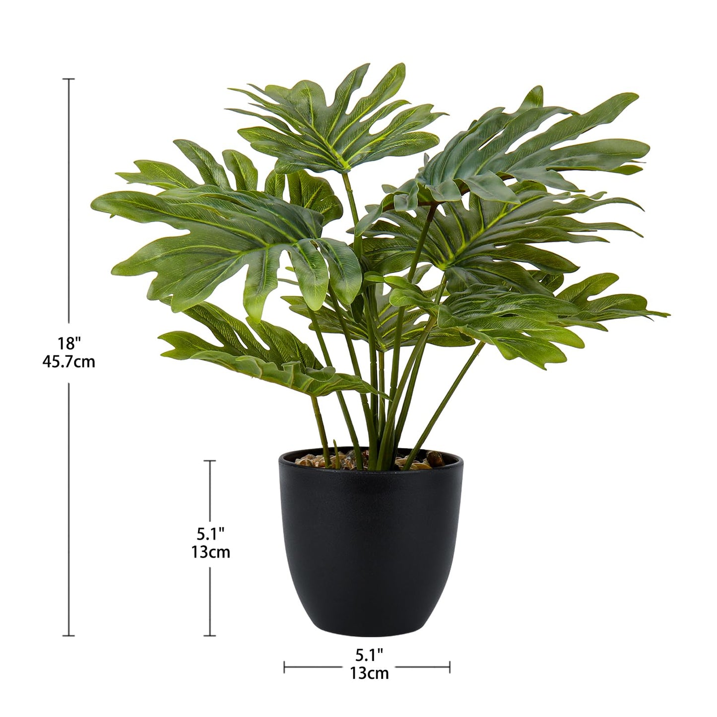 Briful Artificial Monstera Plant in Black Pot, 18" Tall Faux Tropical Greenery Potted Philodendron Plant for Home Office Tabletop Shelf Decoration