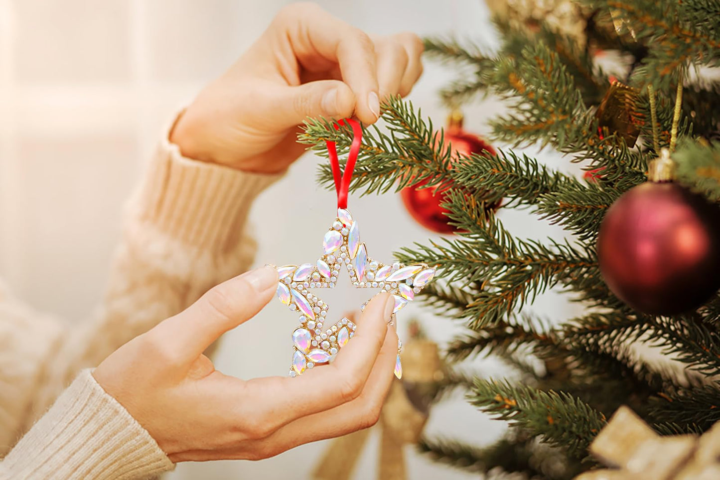 WaaHome Metal Star Christmas Ornaments 2026 Silver Hanging Star Keepsake Christmas Tree Ornaments Decorations Gifts for Women Girls Mom Sisters