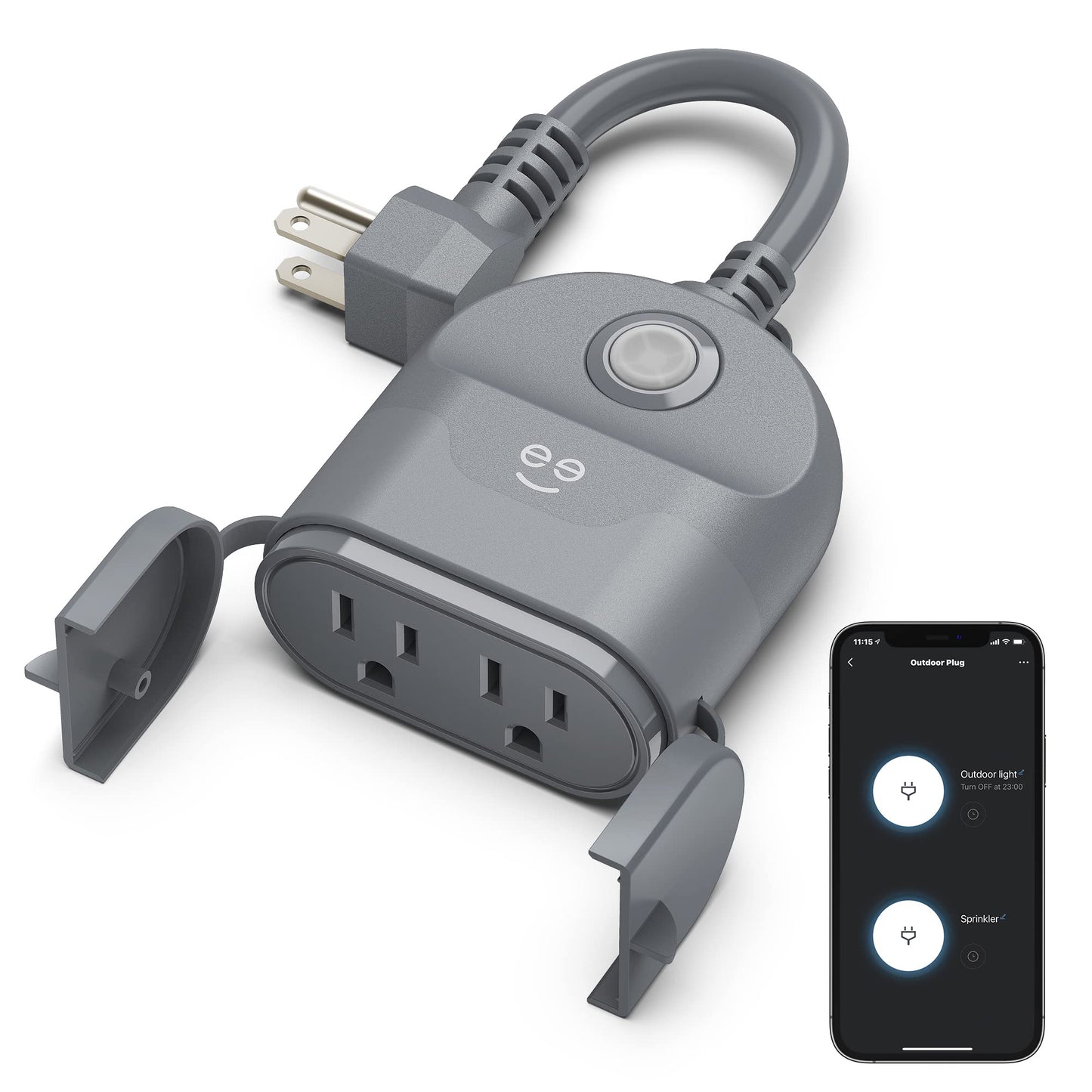 Geeni Outdoor Duo Wi-Fi Smart Plug, Weatherproof Dual Socket, Wireless Remote Control, Works with Alexa & Google Home, 2 Outlets