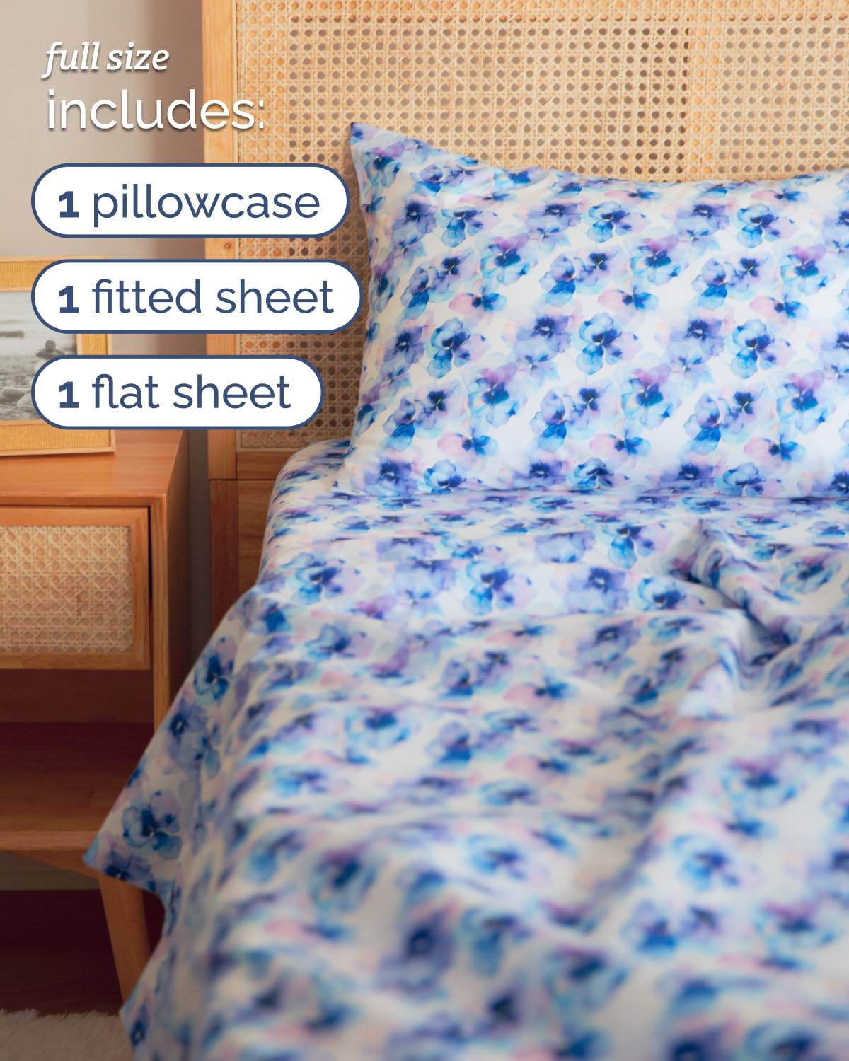 Floral Sheets - Flower Print Bed Sheet Set - 1 Flat, 1 Fitted & 2 Pillowcases w/ Deep Pockets - Comfy, Cozy, Wrinkle & Fade Free - Boho Botanical Bedding - Soft, Breathable & Cooling - Full Size Set