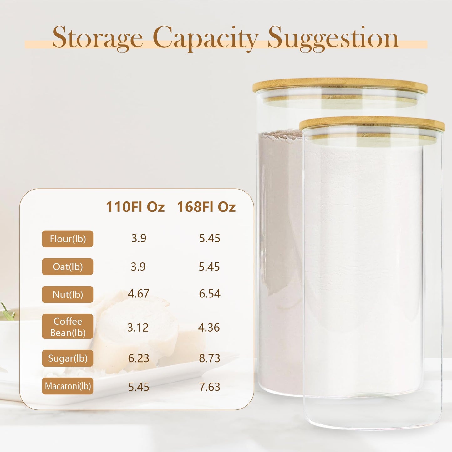 Large Glass Cereal Containers Storage with Airtight Bamboo Lids,Pantry Storage Container,Perfect for Kitchen Organization - Flour, Rice, Pasta, Sugar, Coffee Beans, Accessories Included,2 packs(168oz)