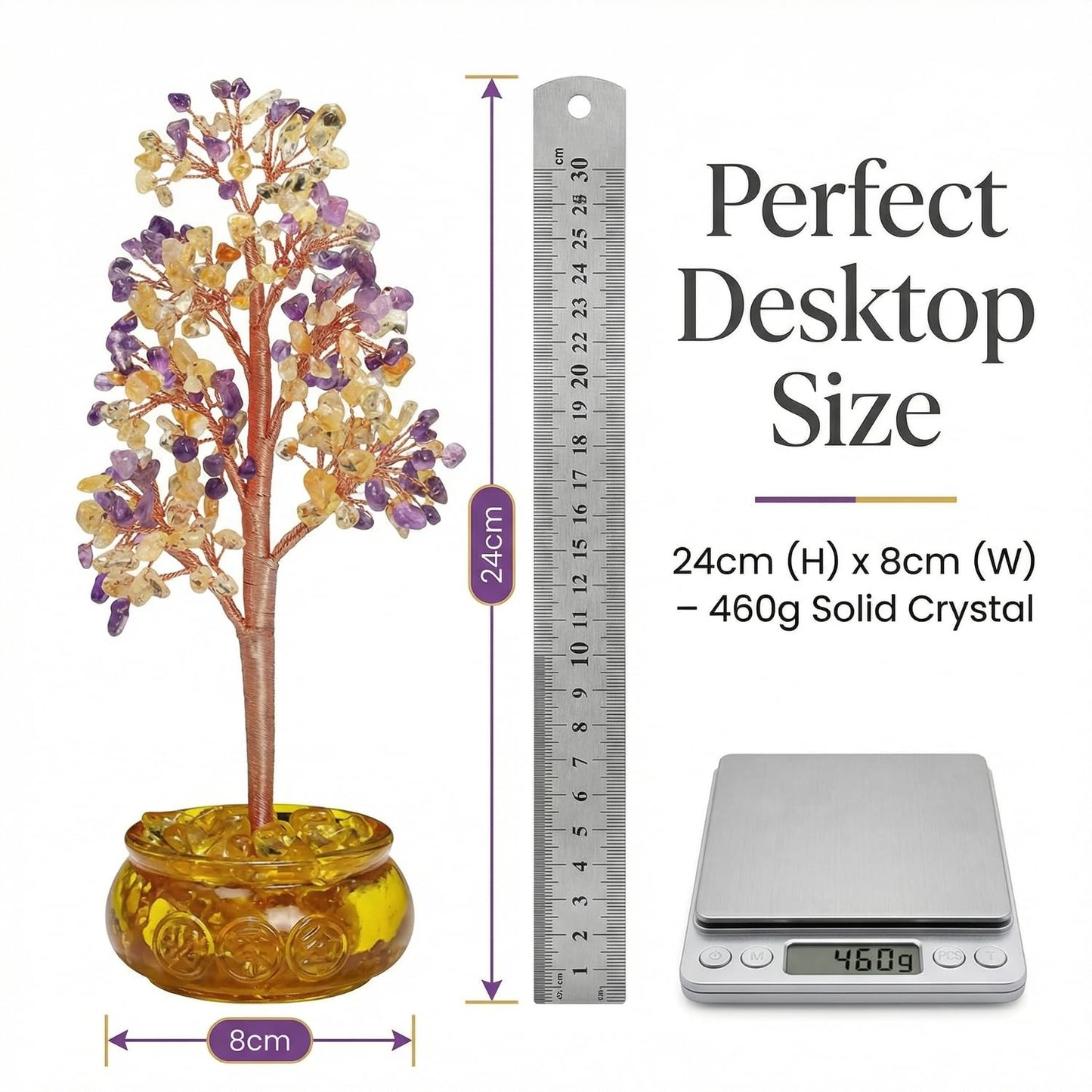 FATONIO Handmade Amethyst Citrine Crystal Money Tree Feng Shui Decor
