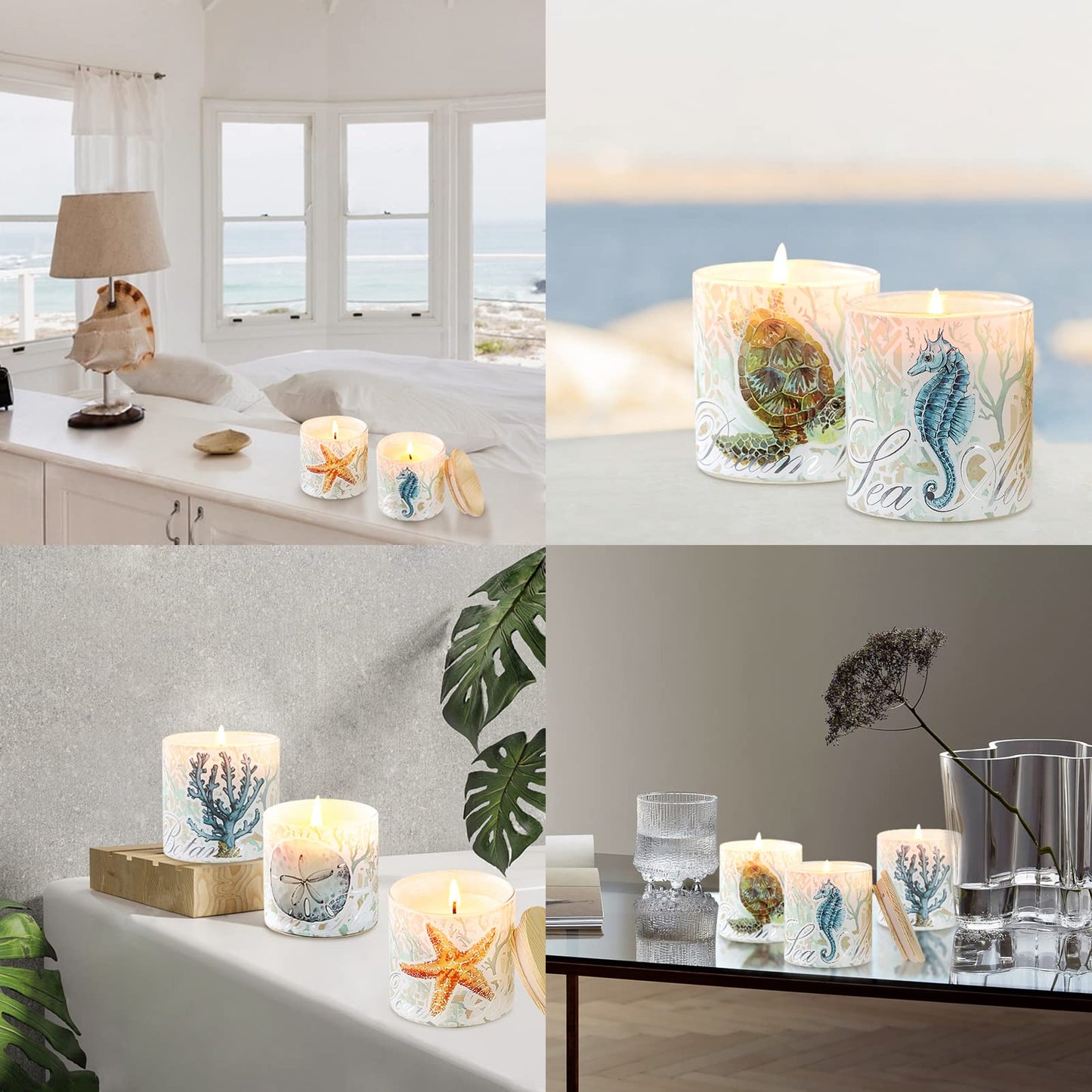 Jar Candles Scented with Lid Gift Set of 6 Ocean Theme Glass Jar Different Fragrance Soy Wax Aromatherapy Candles Take Harsh Smells Away Candle for Home Scented Stress Relief Relaxation