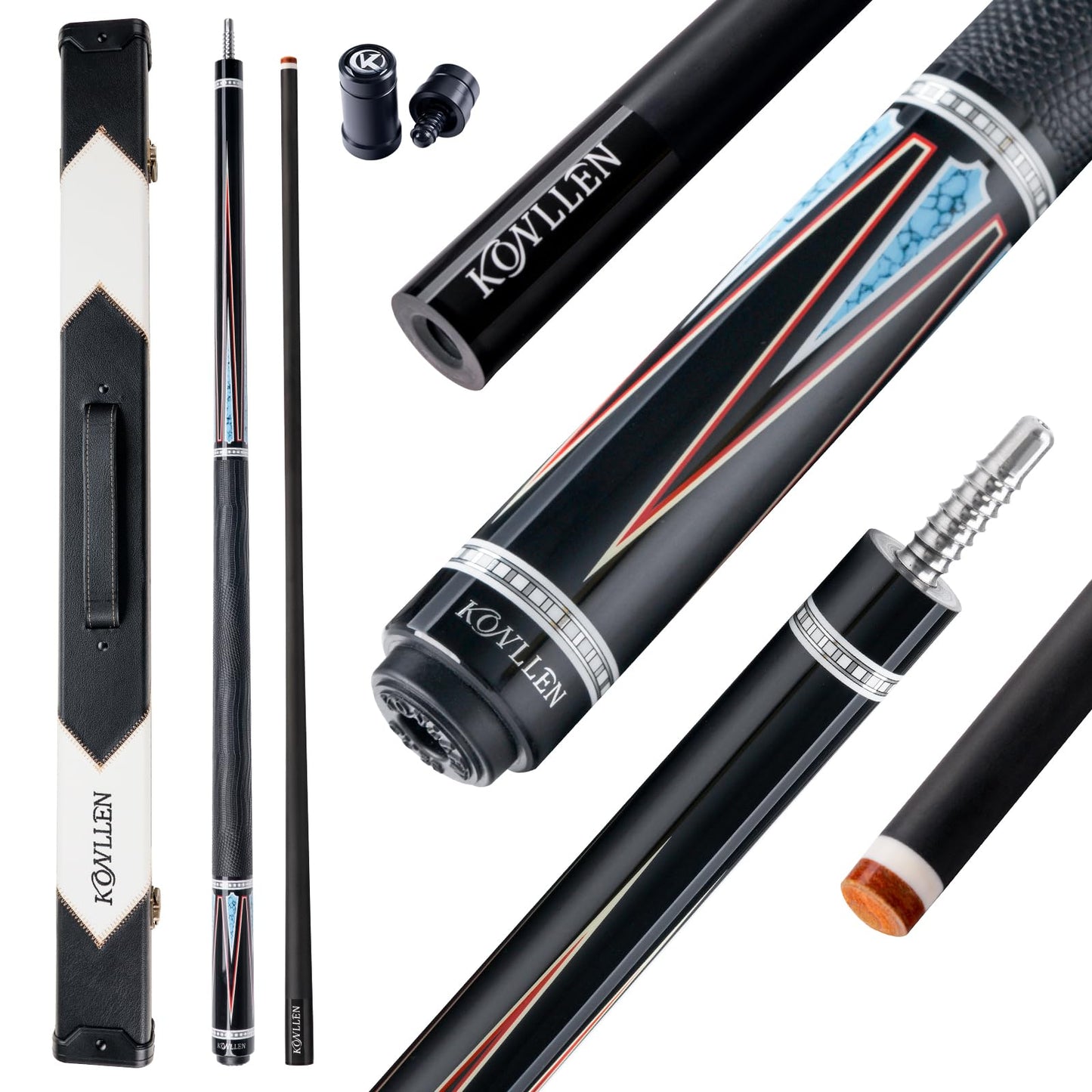KONLLEN Carbon Fiber Pool Cue 2.0, 58-inch Low Deflection Billiard Stick for Adults with 12.5mm Tip and Pro Taper
