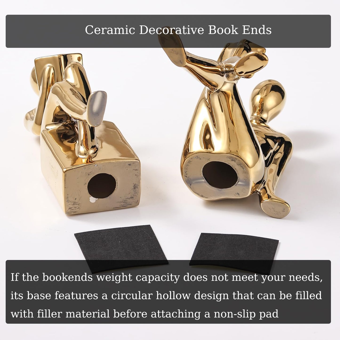 Decorative Bookends, Ceramic Book Ends for Shelves, Home Office Decor Aesthetic Book Stopper Reading Book Holders Statues for Bookshelf Bedroom Living Room Decoration (Glod)