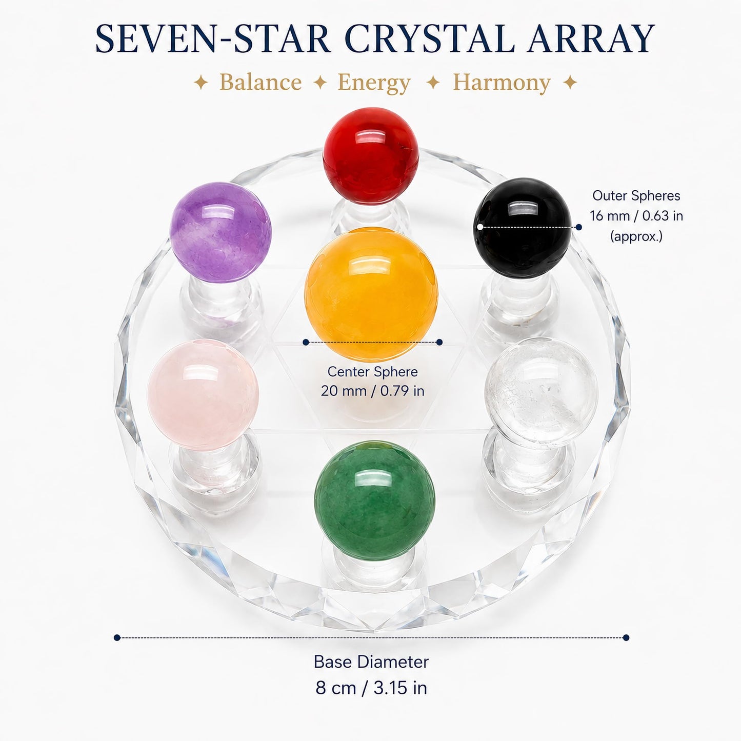 Chiorgone Natural Crystal Sphere Seven Star Array - Feng Shui Chakra Healing Energy Home Office Decor Set.(Multicolour)