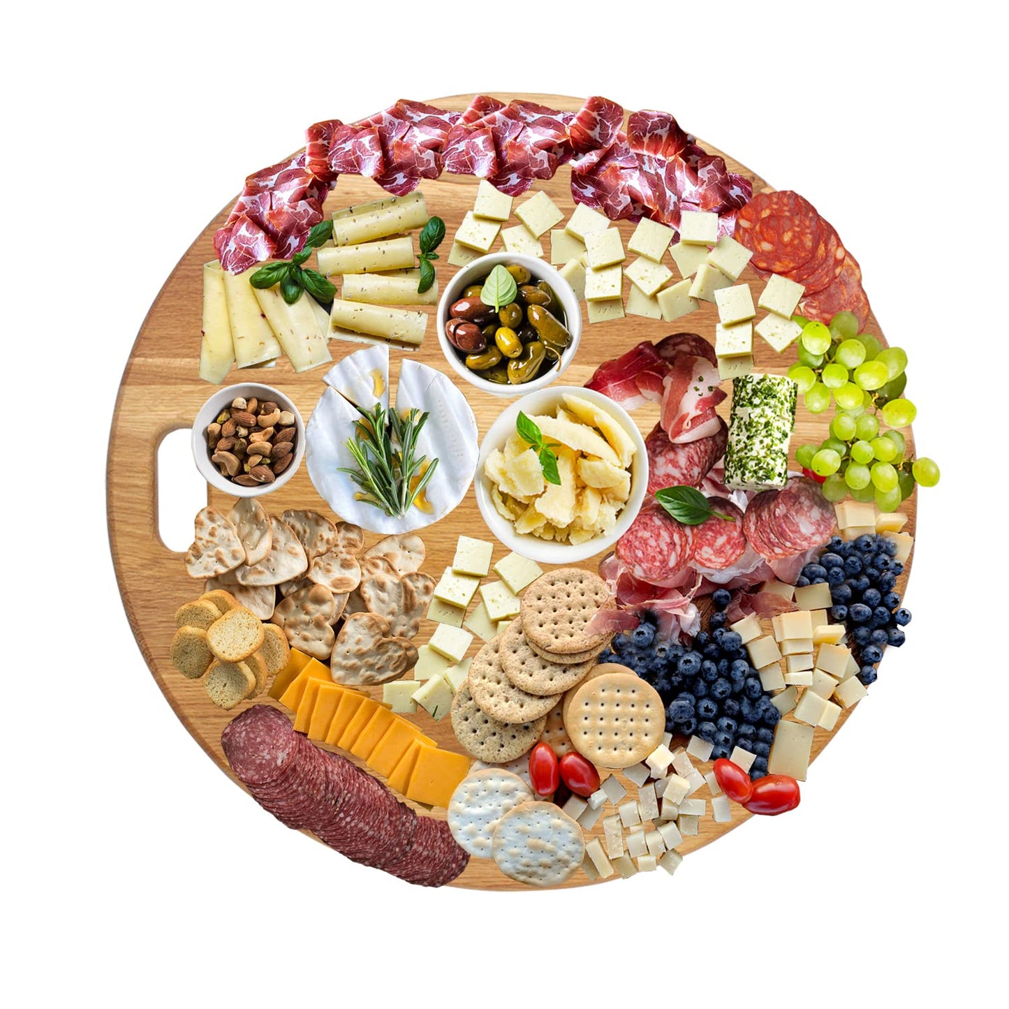 LUX Oak Wood Diameter 19 inches Oversized Charcuterie Board | extra Large Cheese Board | Serving Board With Handle for Serving Cheeses, Meats, Crackers | Unique Gift Round Kitchen Cutting Board