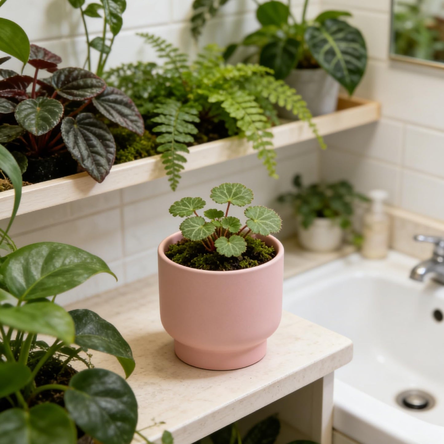 LB Pink Ceramic Plant Pots for Indoor Plants, Succulent Planters Ceramic Plant Pot, Cute Flower Pots for Living Room Office Home Decor, Round Flower Pot of 4.3 Inch(Plant Not Included)