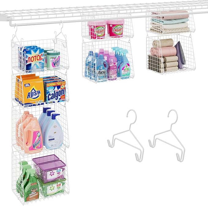 4-Tier Hanging Laundry Room Organizer: Foldable Wire Shelf Basket