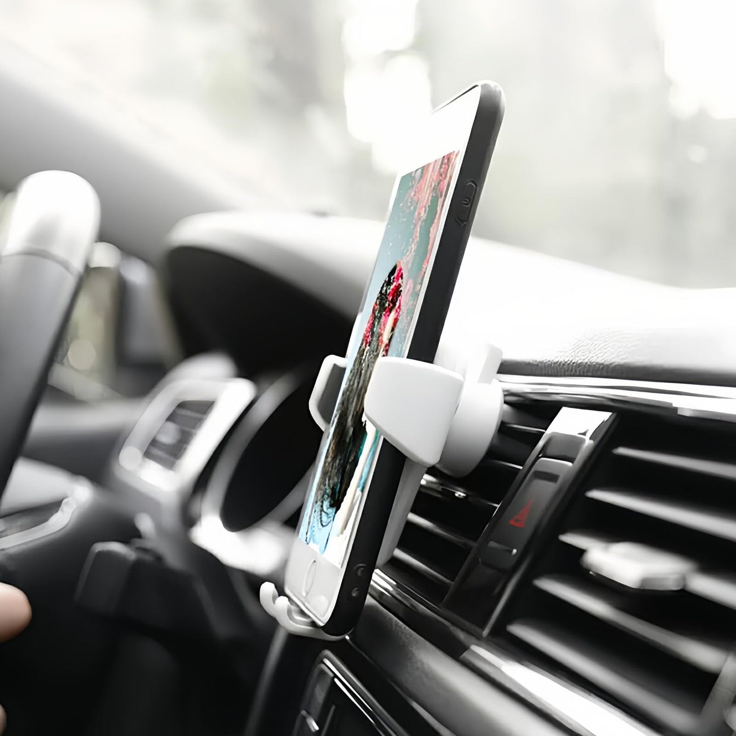 Universal Cell Phone Car Holder, Air Vent Mount Mobile Stand Support for Smartphone, Automobile Hands-Free Cradle Stand, White