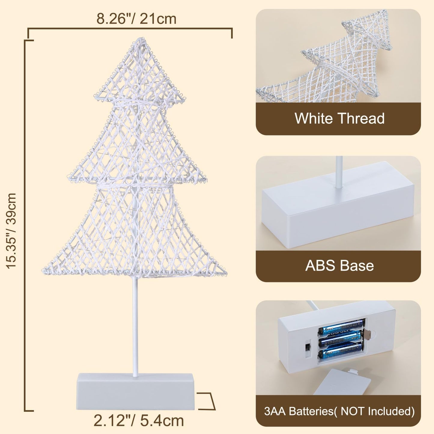 Lewondr Christmas Tree Lamp, Winding Cotton Thread Mini Christmas Tree with Lights, Battery Powered Desktop Christmas Light for Xmas Home Bedside Table Lamp Decorative Tree for Table Top, White