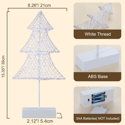 Lewondr Christmas Tree Lamp, Winding Cotton Thread Mini Christmas Tree with Lights, Battery Powered Desktop Christmas Light for Xmas Home Bedside Table Lamp Decorative Tree for Table Top, White