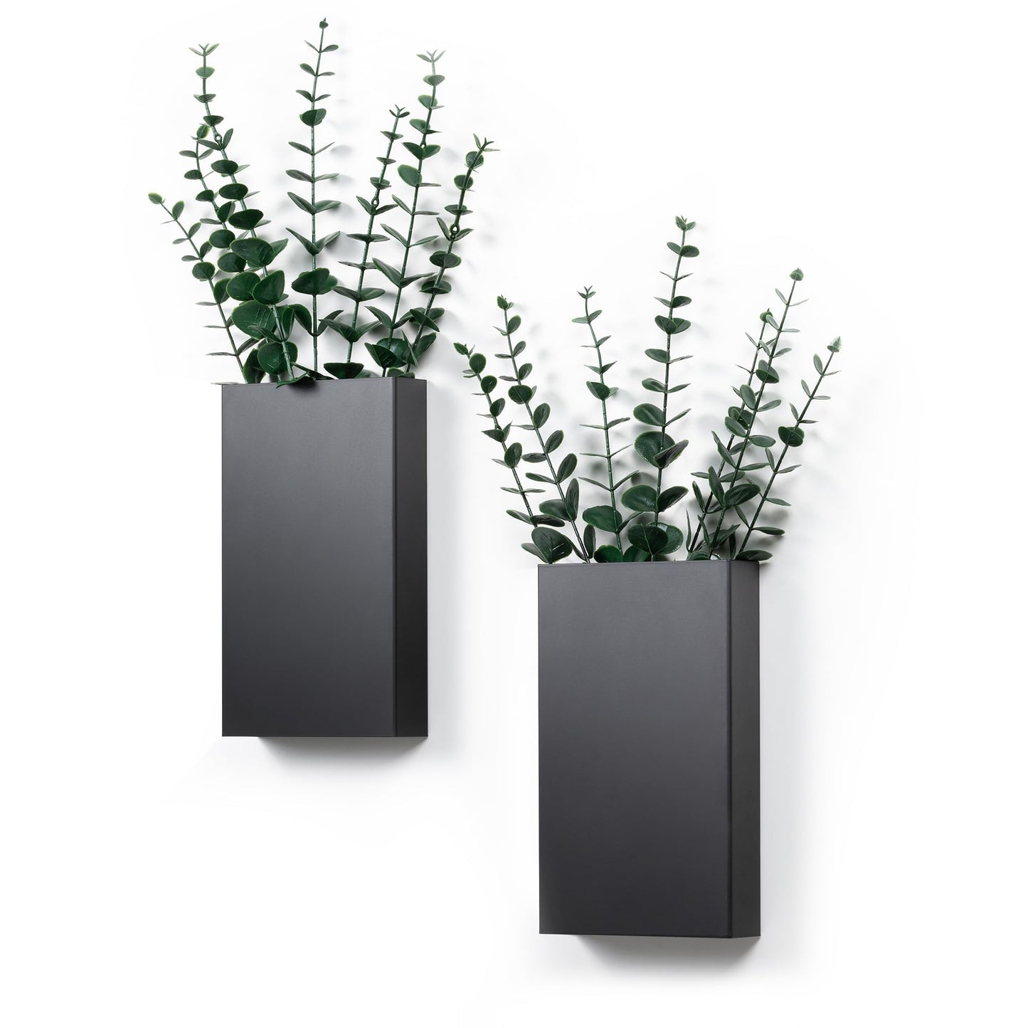 2 Pack Metal Wall Planter Vases Decor with Artificial Eucalyptus, Modern Farmhouse Rustic Hanging Pocket Planters for Indoor Greenery and Flowers, Living Room Bedroom Kitchen and Stairway Decoration