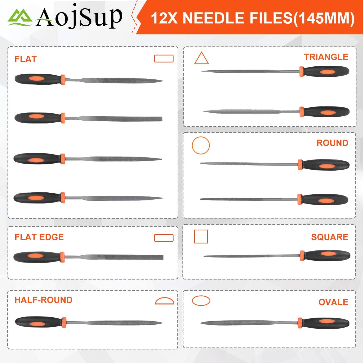 AojSup 17Pcs Metal File Set, Professional Files Tools, Premium Metal Files with Suitcase, 4X Large Files - Flat/Triangle/Half-Round/Round File&12x Needle Files, Perfect for Wood, Metal&DIY Project