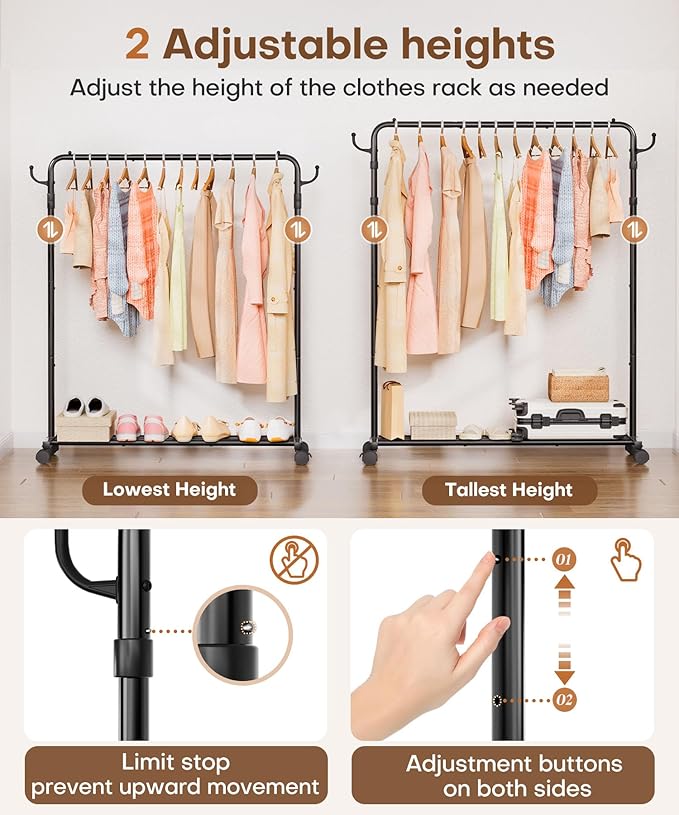 Homde Heavy Duty Clothes Rack: 120lb Standing Garment Storage