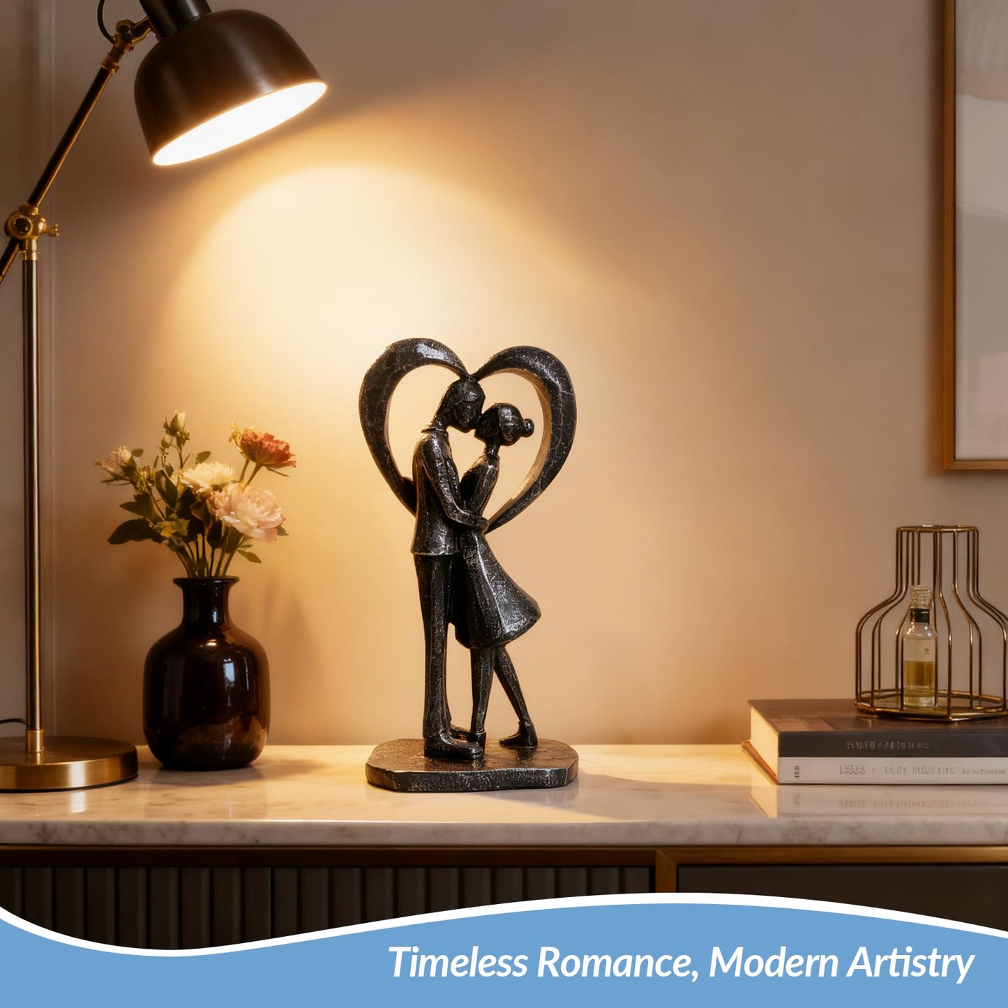 GZVDYG Room Decor Love Figurines, Black Home Décor Accents, Aesthetic Statue Knick Knacks for Bedroom, Living Room, Desk, Coffee Table, Bookshelf, Wedding Anniversary Engagement Gifts for Couples