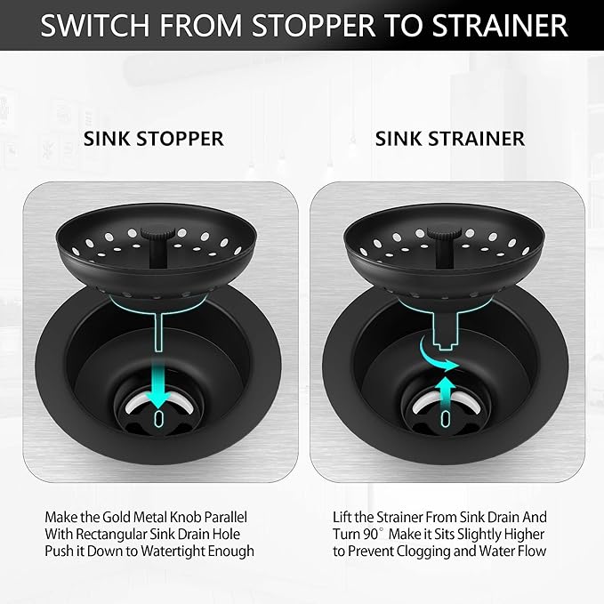 Black Sink Drain 3-1/2 Inch Matte Black Kitchen Sink Drain Strainer Assembly Kit