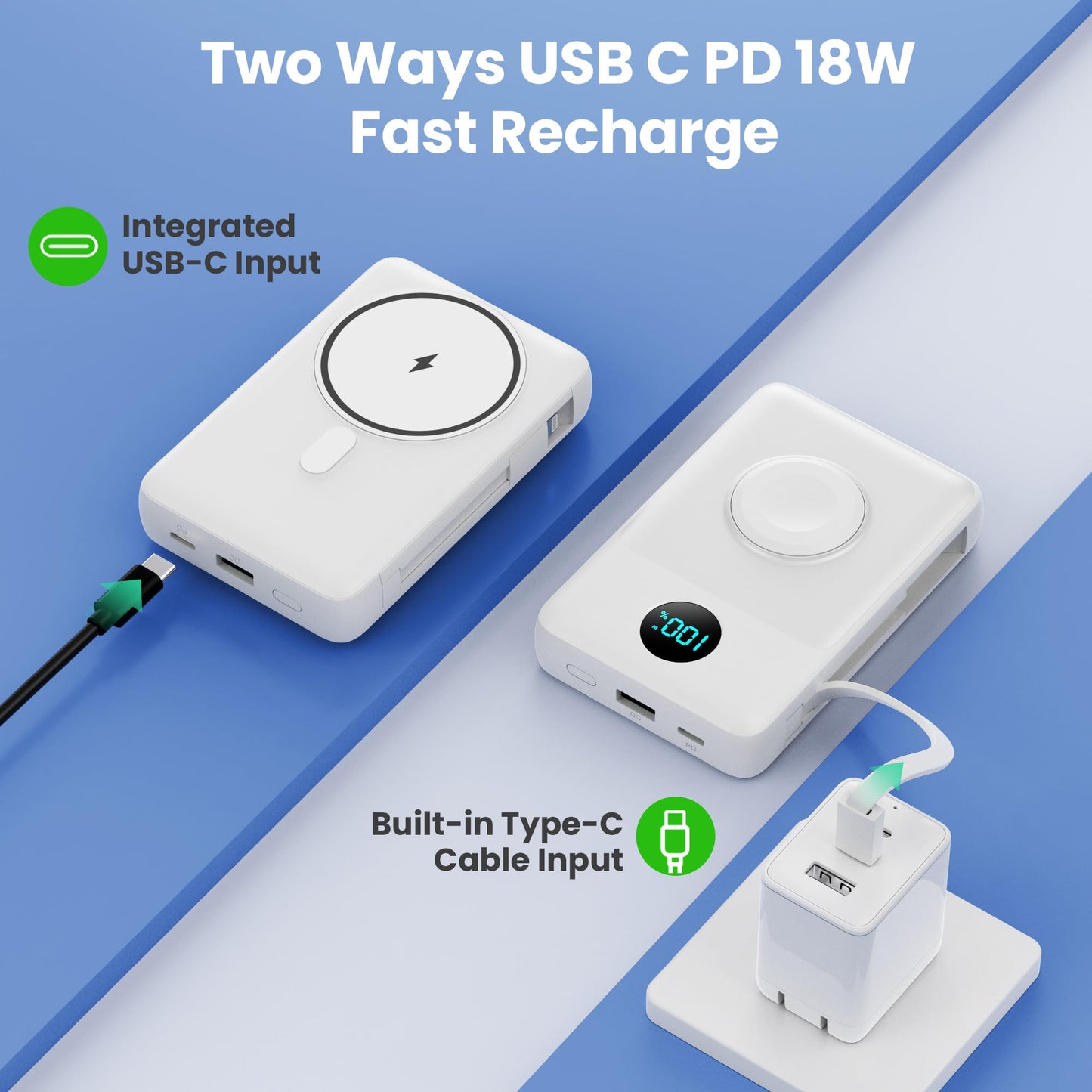 Magnetic Portable Charger for iPhone with Built-in Cables, 6-in-1 10800mAh Power Bank with iWatch Charger & LCD Display,25W PD Fast Charging Battery Pack for Magsafe,iPhone 16/15/14/13/12,Apple Watch