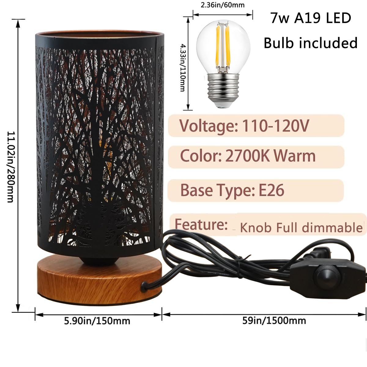 Black Rustic Table Lamp for Bedroom Small space Farmhouse Dimmable Bedside Lamps for Night stand Desk , Industrial Nightstand lamp with Metal Lampshade for Living Room Decoration bulb included