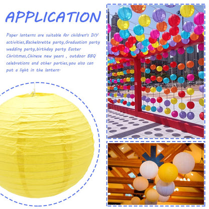 Hocansen 9Pcs Yellow Round Hanging Paper Lanterns 8/10/12in Chinese Lanterns for Birthday Wedding Home Party Wedding Home Decor Decoration(DLZ/Yellow)