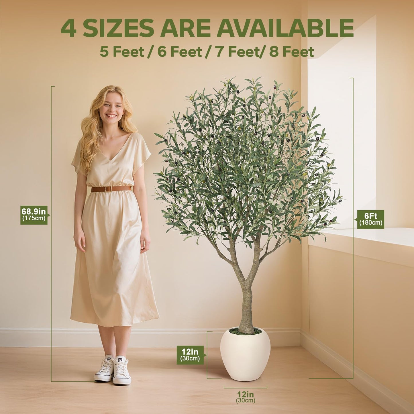 VeriNatural Olive Trees Artificial Indoor,6Ft Large Faux Plants,Tall Fake Tree with 12in White Round Planter,Full & Lush Faux Olive Tree for Home Decor Living Room, Office or Bedroom,Housewarming